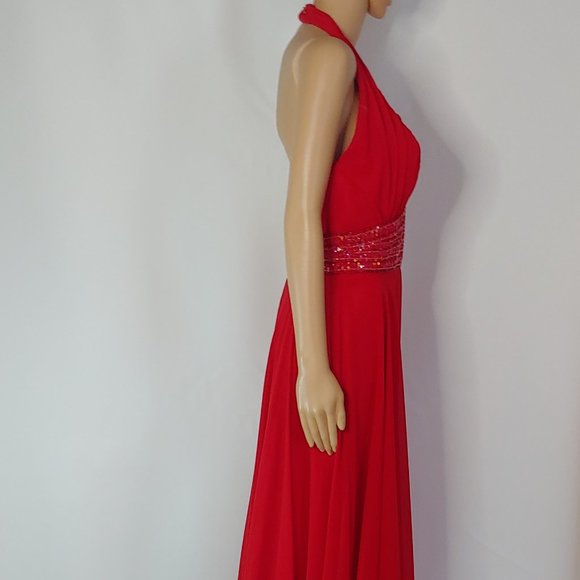 NWT Wow Halter Top with V-Neck Formal Gown in Red - Picture 2 of 4